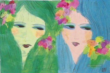 モダンな Painting - 髪に花を添えたモダンな二人の女性